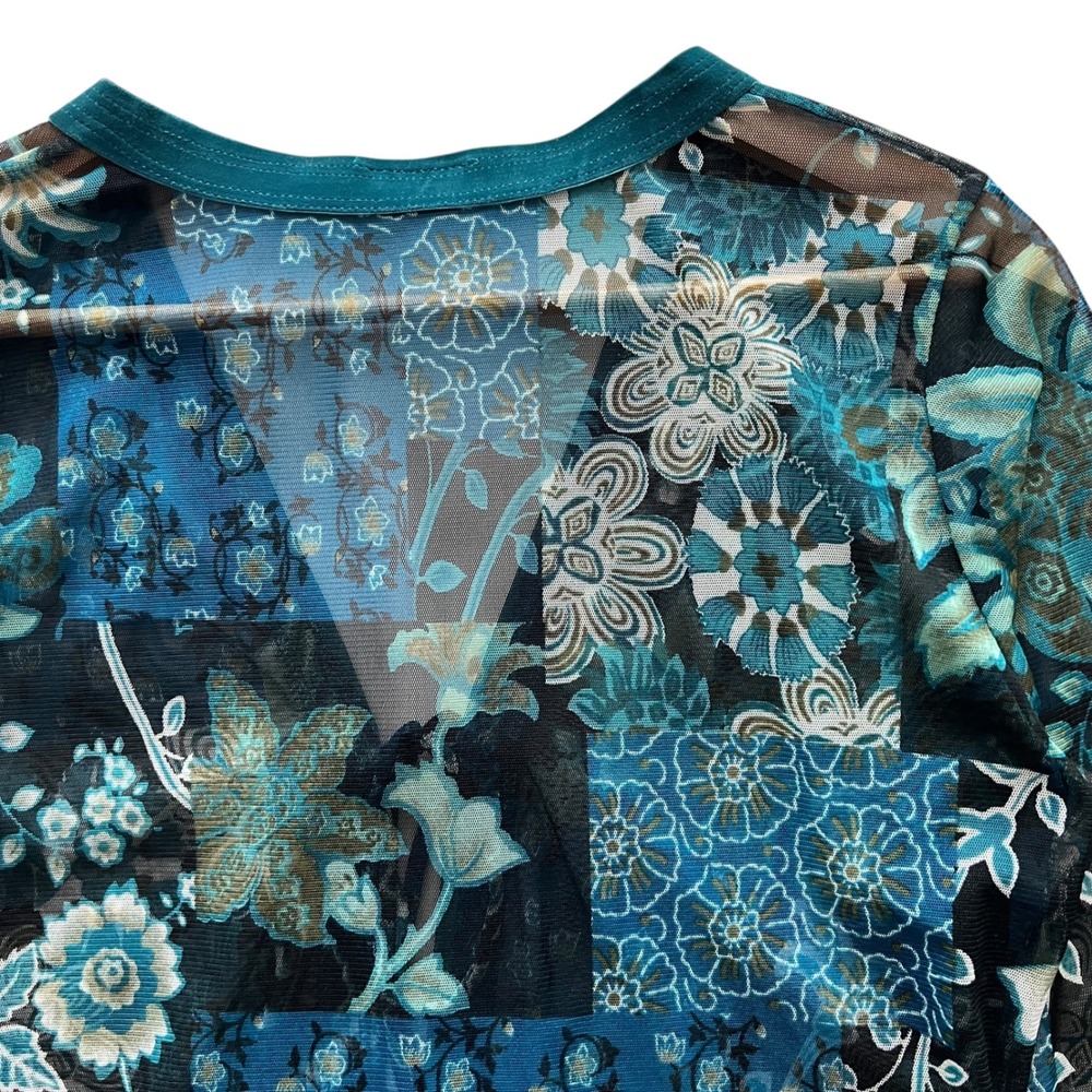 Nicola VTG Y2K Mesh Front Tie Velvet Trim Floral Long Sleeve Top M Fairy Grunge - Picture 8 of 12